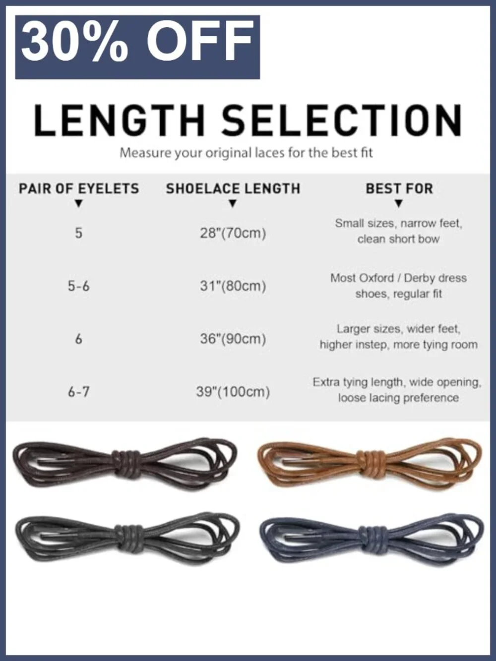 Waxed Cotton 2mm Round Dress Shoe Laces for Oxfords Derbys 36in